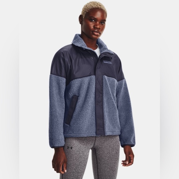 Under Armour Mission Boucle Swacket Jacket Blue 1366051 559 Womens sz Large - Picture 1 of 5